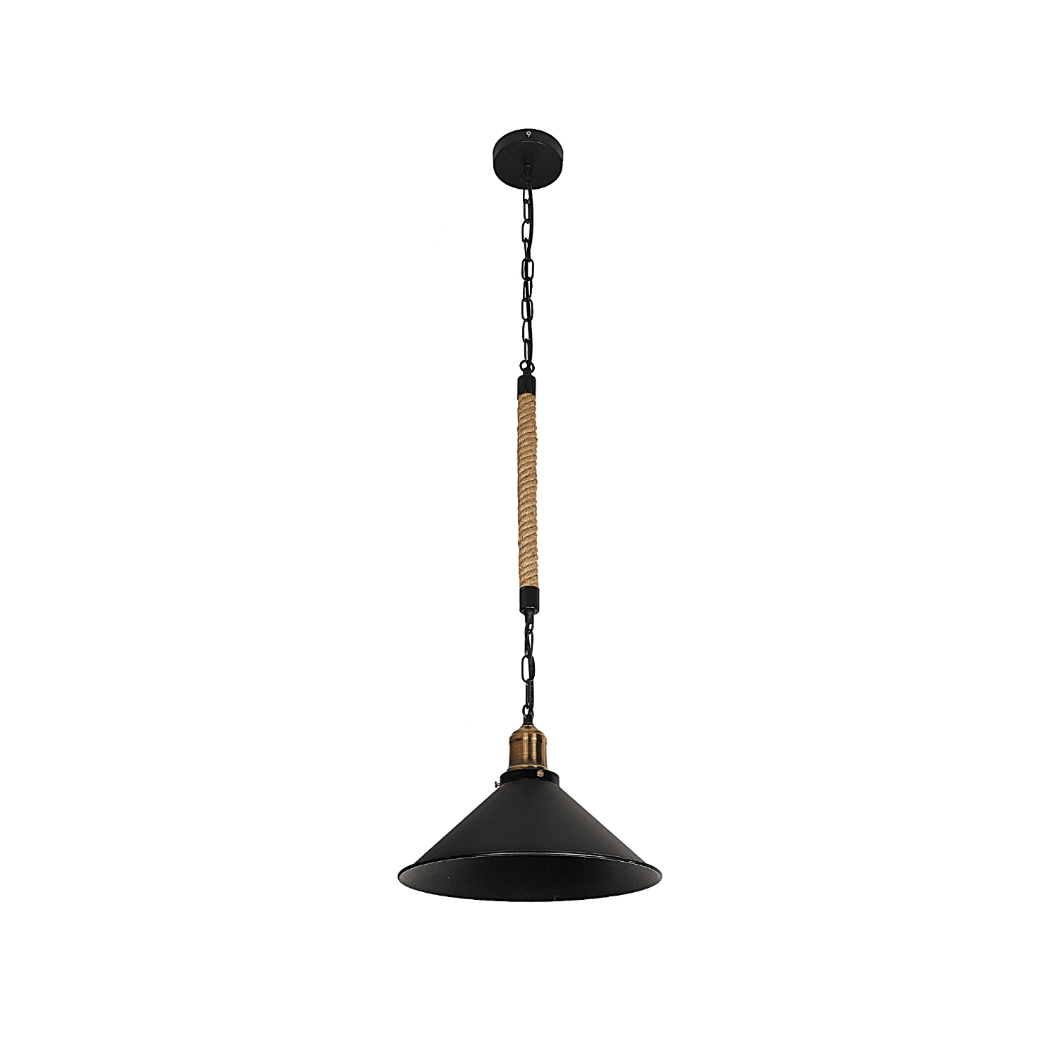Lampara De Techo Negra Yute Porta Ampolleta E27 Modelo Chara