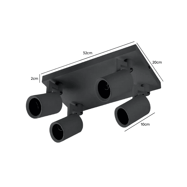 Foco Porta Gu10 Cuadruple Negro Sobrepuesto Led Modelo Altair Iv - Imagen 2