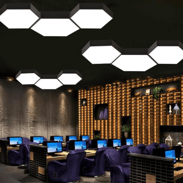 Lampara Led Moderna Colgante 48w 600mm Negra 6000k Modelo Hexagono Cerrado Sudeep - Imagen 3