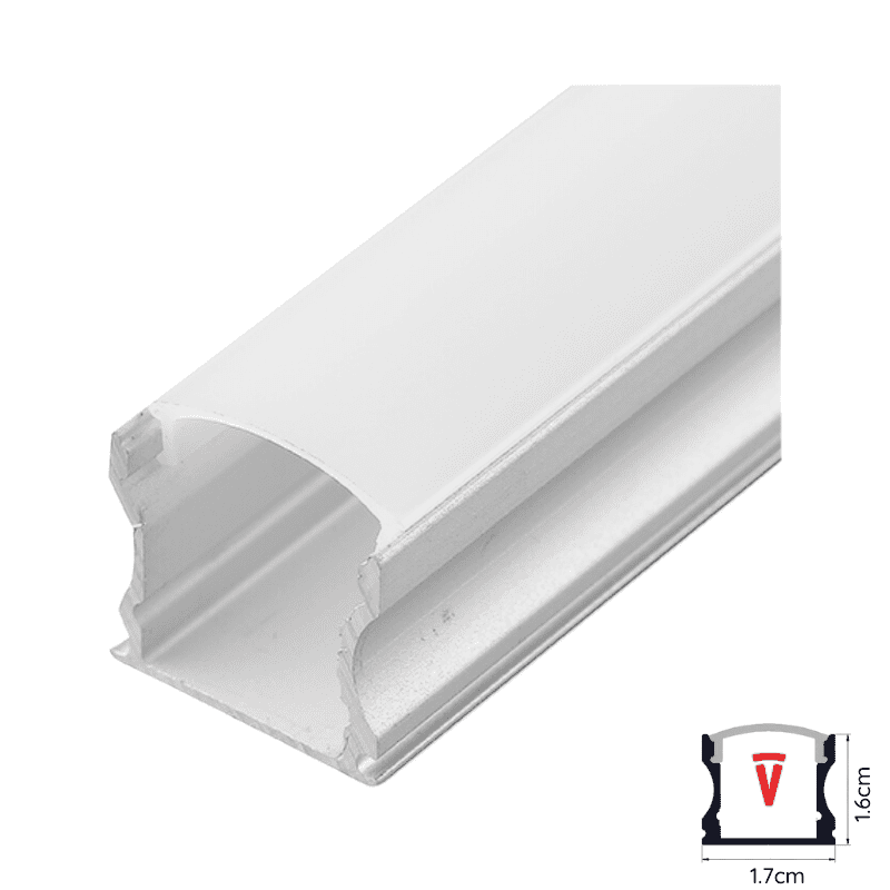 Perfil 2m Gris Con Difusor De 0,45mm Modelo 613 Plano Alto Sobrepuesto Con Tapa Y Hebillas