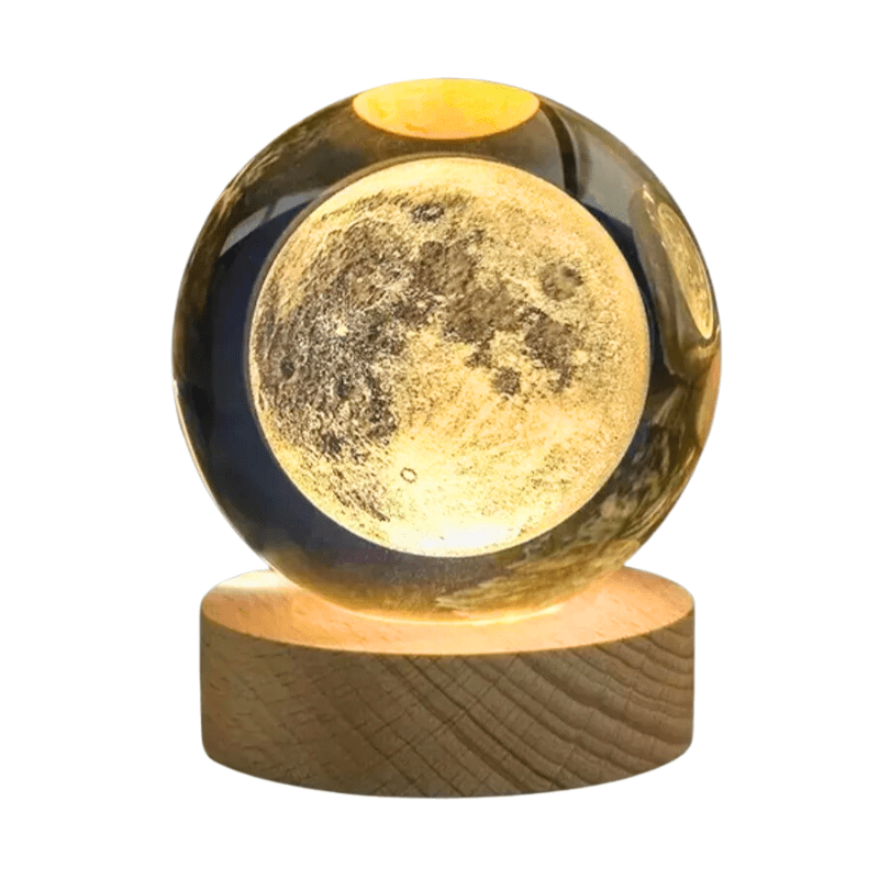 Lámpara De Mesa Led Bola De Cristal 8" Luna 3000k Dc5v Usb 1w