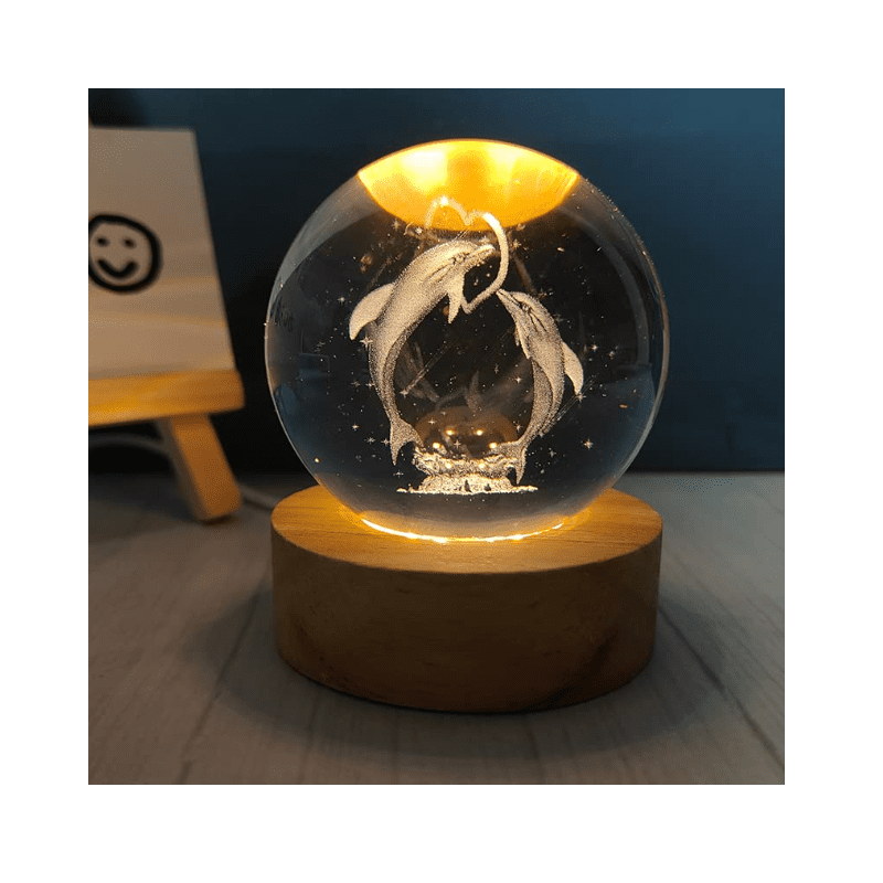 Lámpara De Mesa Led Bola De Cristal 8" Delfin 3000k Dc5v Usb 1w - Imagen 2