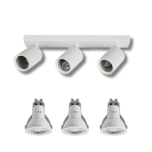 Pack Oferta 4 – Porta GU10 Triple blanco Sobrepuesto LED + 3 Ampolletas